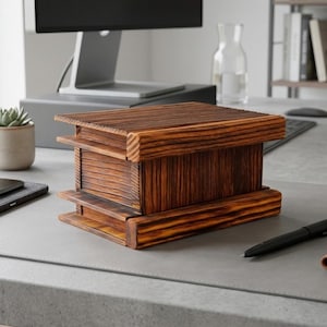 Puzzle Box in 6 Steps, Jewelry Box with 3 Hidden Compartments and Secret Lock and Key -6.3"x4.5"x3.5"-