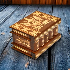 Puzzle Box, Wood Magic Secret, Brain Teaser, IQ Smart Box with Secret compartment, Stash safe ammo pills, 5.9in/15cmx4.3in/11cmx3.5in/9 cm