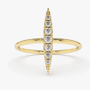 Damond Ring / 14k Gold Stackable Diamond Micro Pave Ring / Elongated Micro Pave Diamond Ring in Rose Gold/ Stacking Ring
