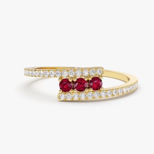 Ruby and Diamond Ring / 14k Solid Gold Cross Over Diamond and Ruby Ring /  Dainty Ruby Ring / July Birthstone Ring by Ferkos Fine Jewelry
