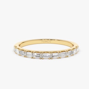 Baguette Diamond Wedding Band / 14K Gold Baguette Diamond Stackable Ring / Women&#39;s Wedding Ring /  Anniversary Gift by Ferkos Fine Jewelry