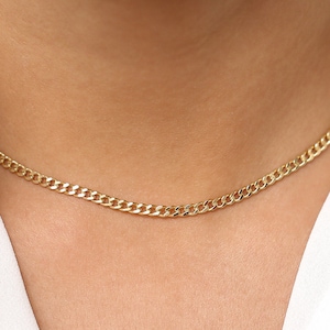Cuban Link Necklace 14k Solid Gold / 3MM Cuban Curb Link Chain Choker Necklace by Ferkos Fine jewelry