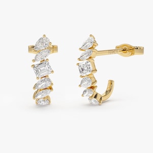 14k Gold Mixed Diamond Shapes Statement Stud Earrings