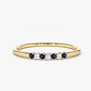 Sapphire and Diamond Wedding Band in 14k Gold / Stackable Genuine Blue Sapphire Ring / September Birthstone / Rose Gold and White Gold