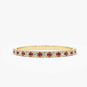 Rubin und Diamant Eternity Band / 14k Rose Gold Micro Pave Diamant und Rubin Eternity Ehering / Rubin Ehering / Juli Birthstone Ring
