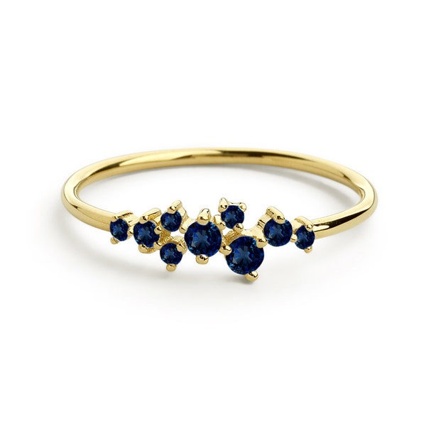 Sapphire Ring / Sapphire Cluster Ring / 14k Gold Blue Sapphire Ring / Genuine Sapphire Ring/ Natural Sapphire Jewelry / September Birthstone