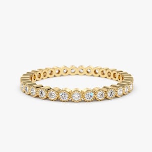 Anillo de eternidad de diamantes / Anillo de bodas de oro de 14 k con engaste de milgrain y diamantes de 0,35 ct / Anillo de eternidad de diamantes estilo art déco