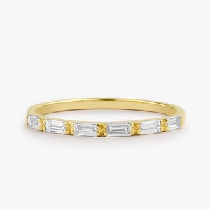 Baguette Diamond Wedding Band / 14k Gold Half Eternity Baguette Diamond ...