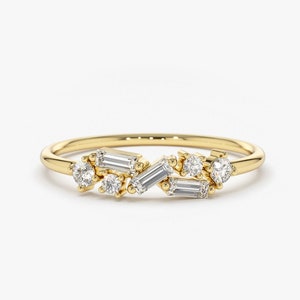 Diamond Baguette Ring / 14k Gold Stackable Ring / Dainty Diamond Ring / Cluster Ring / Diamond Minimalist Ring / Birthday Gift for Her