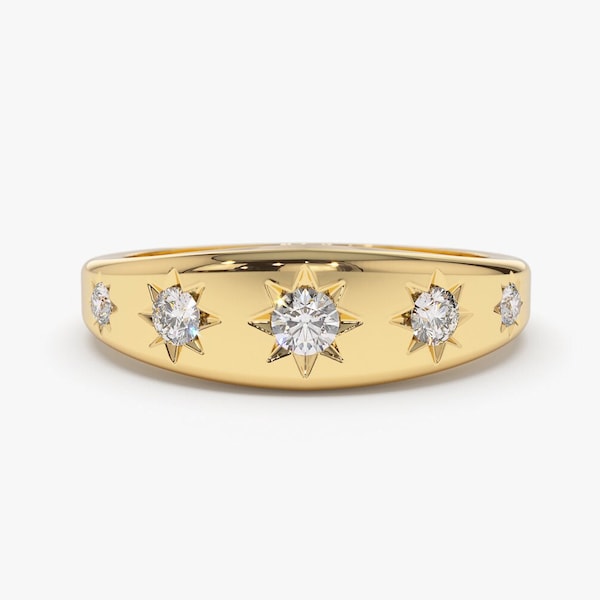 Statement Diamond Ring / 14k Solid Gold Star Setting Graduating Diamond Statement Ring / Bold Gold Ring with Natural Diamonds by Ferkos