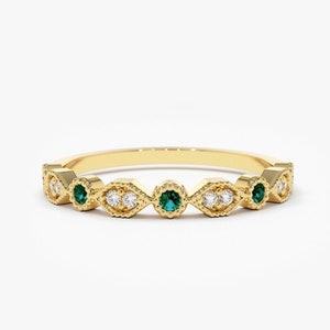 14k Stackable Emerald Diamond Ring