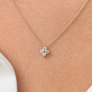 14k Diamond Clover Necklace / Diamond Necklace / Diamond Cluster Necklace by Ferkos Fine Jewelry