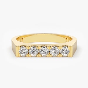 Pinky Ring / 14k Solid Gold Rectangular Diamond Signet Ring / Gold Ring / Chevalier Ring / Women Pinky Ring in Rose Gold and White Gold