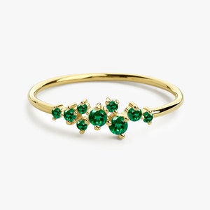Dainty Emerald Ring / Emerald Cluster Ring / 14k Gold Emerald Ring / Genuine Emerald Ring / Natural Emerald Jewelry