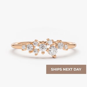 Rose Gold Diamond Ring / Diamond Cluster Ring in Rose Gold / Dainty Diamond Ring / Last Minute Gift image 1