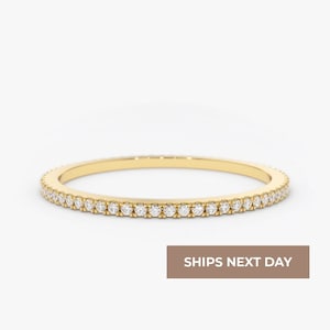 Diamond Eternity Ring/ Diamond Eternity Wedding Band/ 14k Gold Thin Diamond Wedding Band/ Micro Pave Thin Diamond Eternity Band in 14k Gold