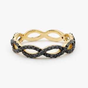 Infinity Ring/ Diamond Infinity Ring/ Micro Pave Infinity Twist Ring in 14k Gold with Black Diamonds/ Infinity Wedding Band