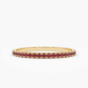 Anillo de eternidad de rubí natural - Anillo de eternidad de rubí micropavé disponible en oro rosa de 14 k, oro blanco u oro amarillo de 1,2 mm