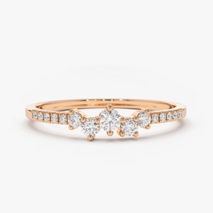 Diamant Cluster Ring 14k Rosegold / Einzigartiger Diamant Stapelbarer Ring / Diamantring / Einzigartiger Ehering / Versprechensring
