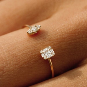 Baguette Diamond Cuff Ring / 14k Gold Diamond Baguette Ring / Stacking Ring / Minimal Diamond Ring / Diamond Gift Idea / Gift for Mom