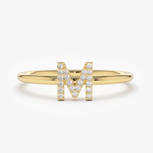 14k Gold Diamond Initial Ring / Diamond Initial Ring / Personalized Diamond Ring / Dainty Diamond Ring