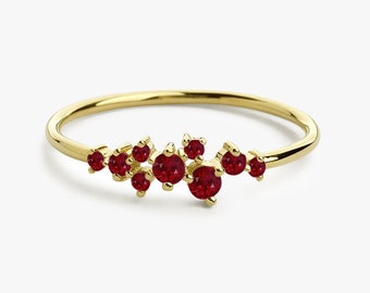 Sierlijke robijnring / 14k gouden robijnclusterring / echte robijnring / natuurlijke robijnsieraden / juli geboortesteenring