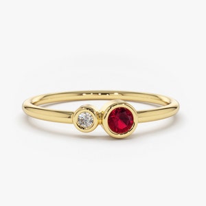 Genuine Natural Ruby Ring /14K Gold Ruby and Diamond Birthstone Ring / Ruby Jewelry/ Gift for Her / July Birthstone Ring / July birthday