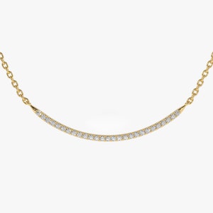 Diamond Bar Necklace / 14k Solid Gold Diamond Curved Bar Necklace 1.0&quot;  / Dainty Bar Necklace / Womens Diamond Necklace / Gift for Mom