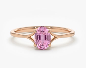 Pink Sapphire / 14k Rose Gold Pink Sapphire Ring / Natural Pink Sapphire Promise Ring / Dainty Genuine Pink Sapphire Gemstone Ring