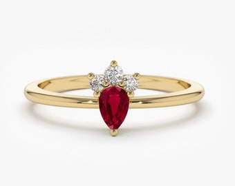 Ruby Ring / 14k Natural Ruby and Diamond Engagement Ring / Genuine Ruby Promise Ring Avail in Rose Gold White Gold and Gold/ July Birthstone