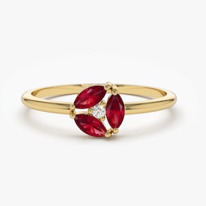 Ruby Ring / Ruby Cluster Ring in 14k Solid Gold / Engagement Ring / Unique Marquise Ruby and Diamond Ring /  July Birthstone Ring
