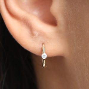 14K Bezel Setting Diamond Studs Chain Earrings 14K Rose Gold