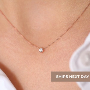 Diamond Necklace Jewelry / 14k Rose Gold Brilliant Cut - Etsy