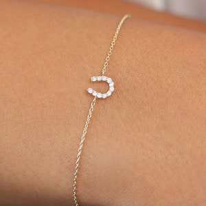 Mini Diamond Horseshoe Bracelet  / 14k Gold Lucky HorseShoe Charm Bracelet with Diamonds /Lucky Charm Bracelet  / Gift for Mom