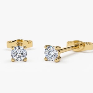 Diamond Earrings / 14k Gold Diamond Stud Earrings / Prong Setting Diamond Studs / Genuine Diamond Stud Earrings by Ferko's Fine Jewelry 14k Gold