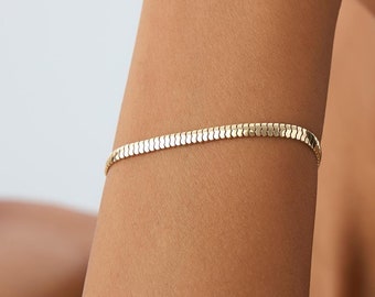 Gold Bracelet, 14K Solid Gold Chain Bracelet, 3.2MM Wide Cobra Bracelet, Dome Linked Gold Bracelet Snake Bracelet, Minimalist Birthday Gift
