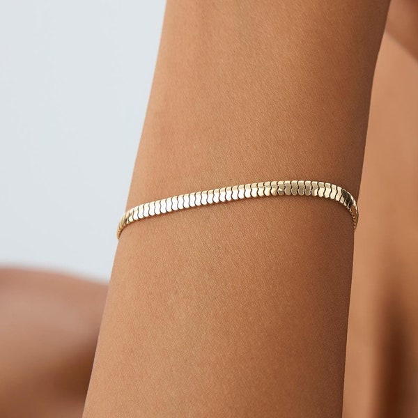 Gold Bracelet, 14K Solid Gold Chain Bracelet, 3.2MM Wide Cobra Bracelet, Dome Linked Gold Bracelet Snake Bracelet, Minimalist Birthday Gift