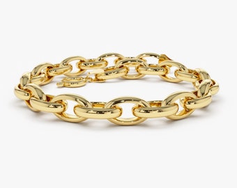 Gold Bracelet / Chunky Gold Bracelet / 8.7MM Oval Link Bracelet / Thick Chain Bracelet / Statement Bracelet for Women by Ferkos Fine Jewelry