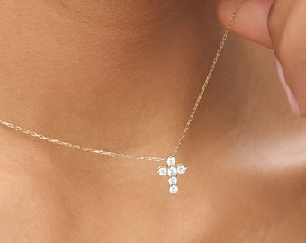 Diamond Cross Necklace, 14k Diamond Diamond Cross Pendant, Diamond Cross with Brilliant Diamonds 0.42 ctw, Communion Gift, Fast Shipping