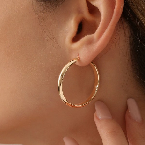 Large Gold Hoops 14k Gold / 35MM Bold Gold Hoop Earrings /  Simple Gold Everyday Earrings / Classic Hoop Earrings by Ferkos Fine Jewelry