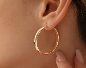 Large Gold Hoops 14k Gold / 35MM Bold Gold Hoop Earrings /  Simple Gold Everyday Earrings / Classic Hoop Earrings by Ferkos Fine Jewelry