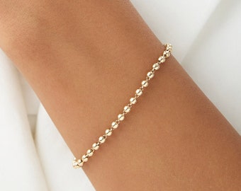 Bead Bracelet 3MM 14k Gold, Bead Bracelet Stack, Layering Gold Chain Ball Bracelet, Bold Gold Bracelet, Chained Beaded Bracelet