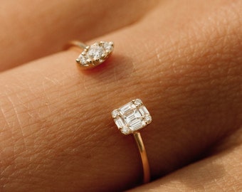 Baguette Diamond Cuff Ring / 14k Gold Diamond Baguette Ring / Stacking Ring / Minimal Diamond Ring / Diamond Gift Ideas / Black Friday Sale