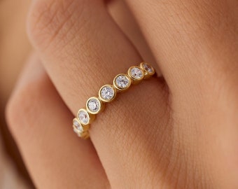 14k Solid Gold Half Eternity Diamond Wedding Stack - Bezel Set Stacking Diamond Wedding Ring 0.55 TCW - Fine Jewelry on Etsy