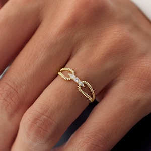 Diamond Ring / 14k Gold Unique Diamond Ring with Double Rope Band / Luxury Statement Women's Diamond Ring by Ferkos Fine Jewelry