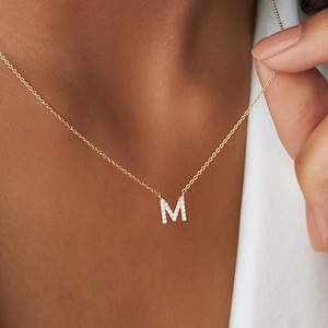 Initial Necklace / Diamond Initial Necklace in 14k Gold  / 14k Gold Letter Necklace / Single Initial Diamond Necklace / Personalized Gift