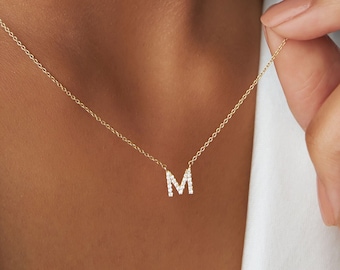 Initial Necklace / Diamond Initial Necklace in 14k Gold  / 14k Gold Letter Necklace / Single Initial Diamond Necklace / Personalized Gift