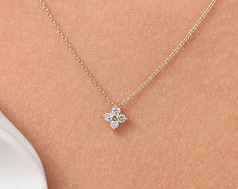 14k Diamond Clover Necklace / Diamond Necklace / Diamond Cluster Necklace by Ferkos Fine Jewelry