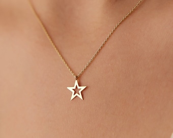 Star Necklace Gold / 14k Gold Lucky Star Charm Necklace / Gold Star / Dainty Gold Necklace / Gift for Mom,  Gold Star Jewelry, Gift for Mom