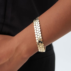 14k Unique Bold Gold Bracelet, Triple Strand Gold Bracelet, Statement Gold Link Bracelet, Solid Gold Bracelet, 1st anniversary gift